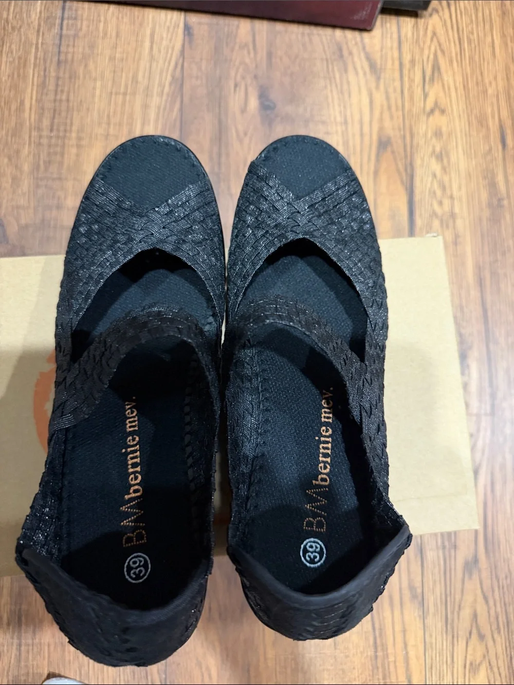 bernie mev. Black Stretch Wedge Mary Jane Sandals